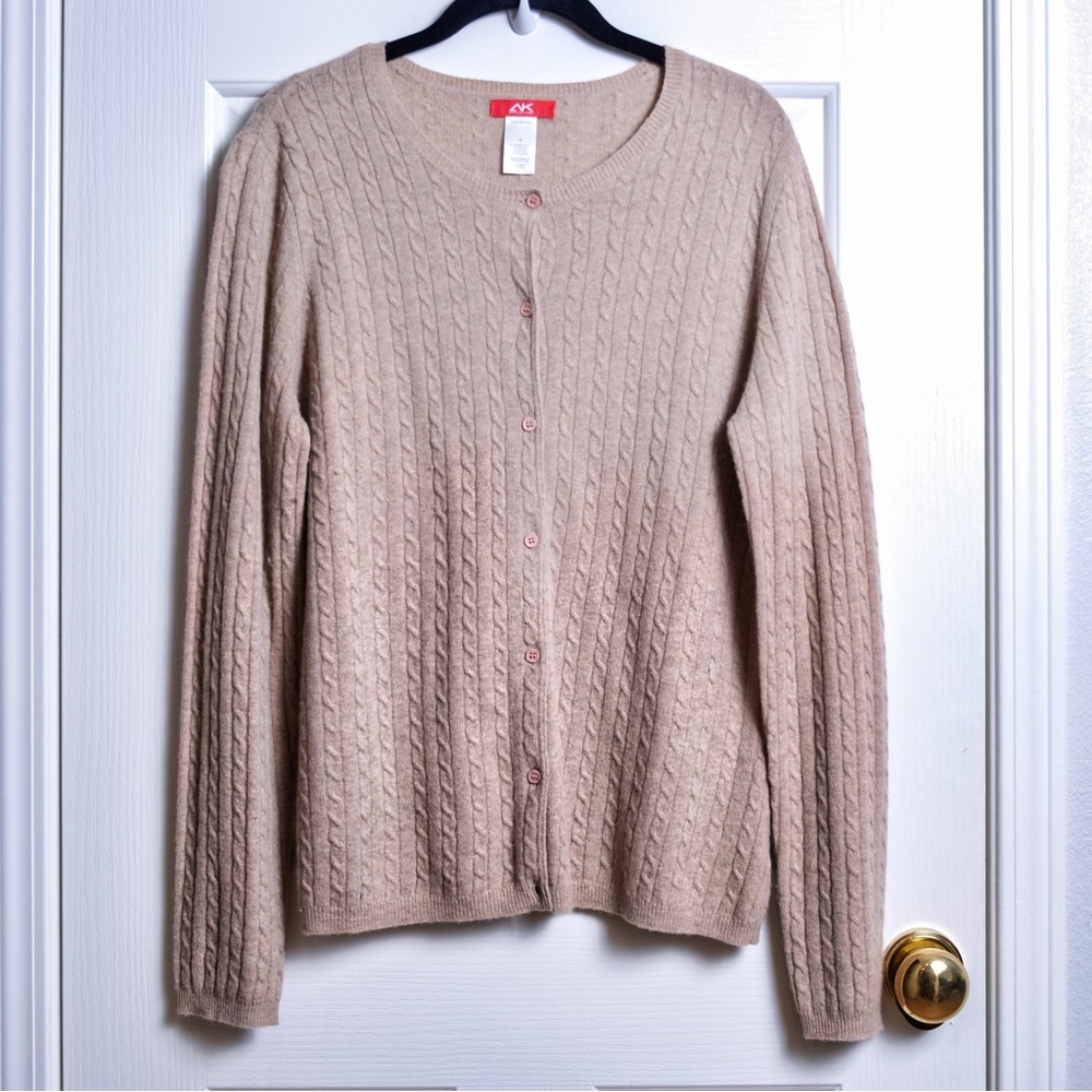 Anne Klein Women’s Sport cable knit tan cardigan sweater, Size M